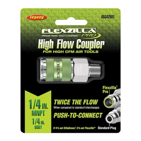 Flexzilla High Flow Coupler, 1/4in Body, 1/4in MNPT A53426FZ